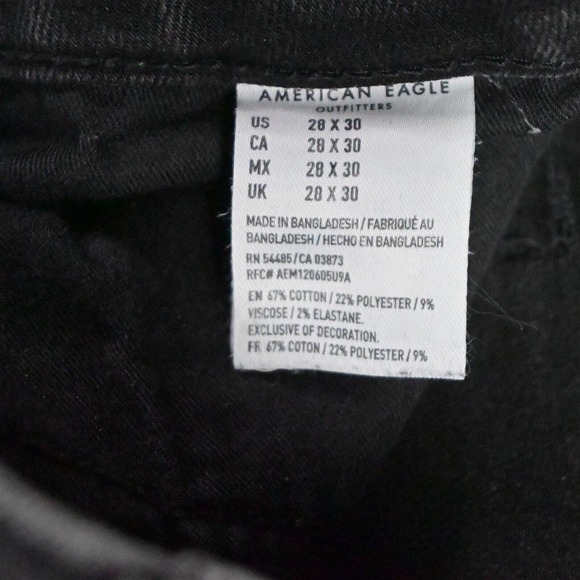 American Eagle 28 x 30 Fits 8 Slim Raw Hem Black Next Level Denim Jeans - Picture 4 of 7